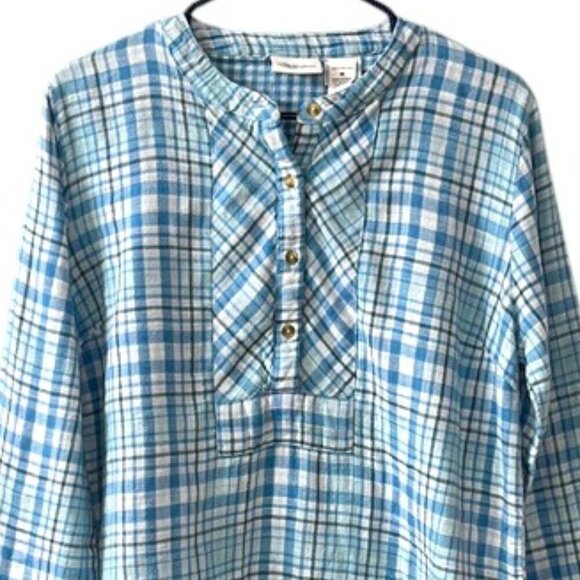 The Vermont Country Store Blue Plaid Gingham Popover Top - Picture 2 of 9